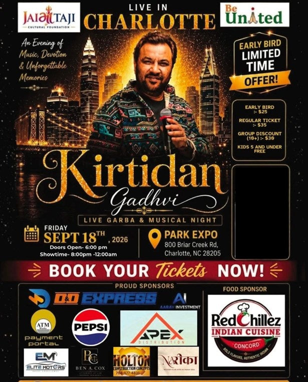 Kirtidan Gadhvi Live Garba & Musical Night in Charlotte