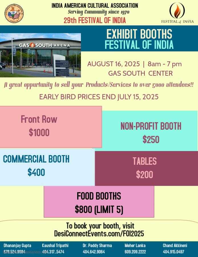 IACA Festival Of India - 2025 Vendor Signup ($200 onwards)