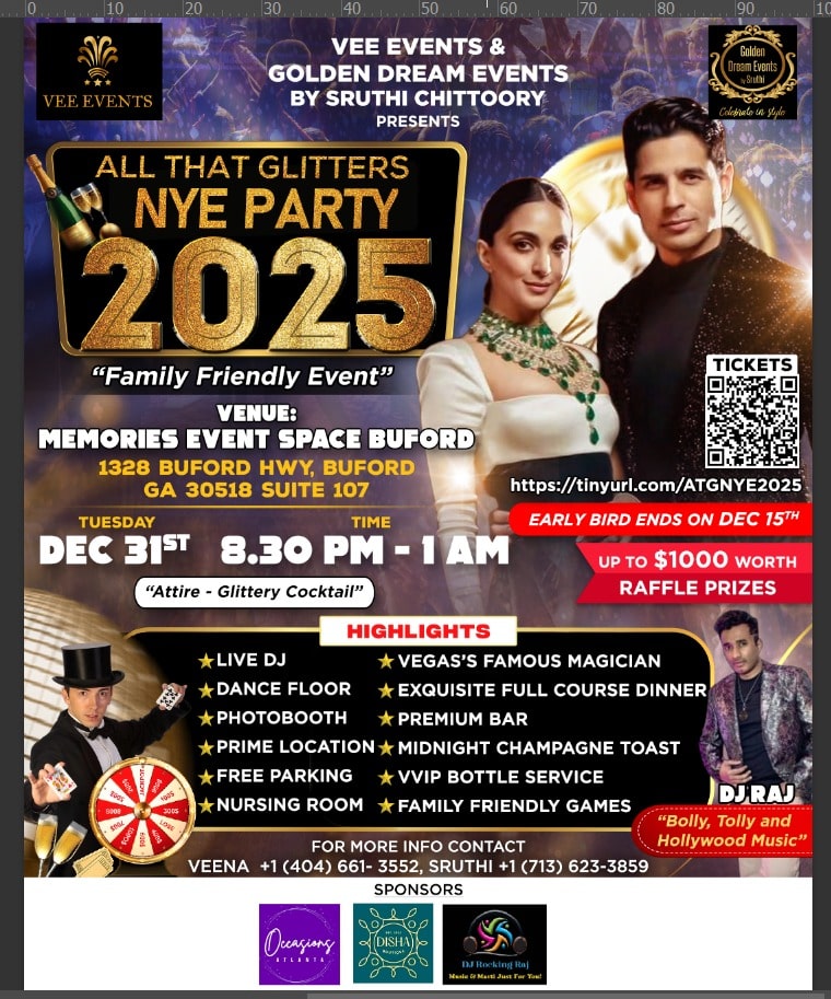 "All that Glitters - NYE 2025" by Vee Events and Golden Dream Events by Sruthi Chittoory