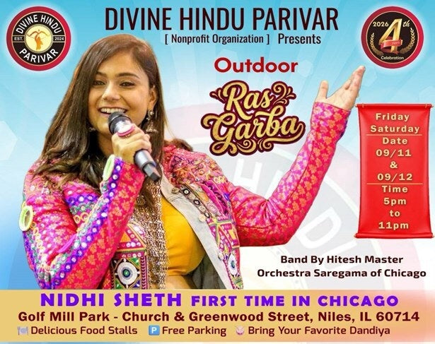 Nidhi Seth Live Outdoor Garba First Time in Chicago by Divine Hindu Parivar Sept 11th, 2026